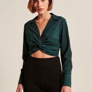 Abercrombie green crossover collared crop top in Size S.